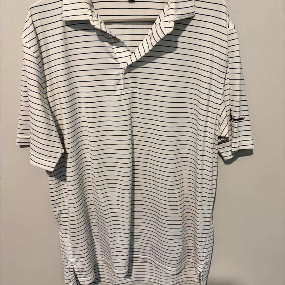 Peter Millar Men's White Polo with Thin Black Stripes